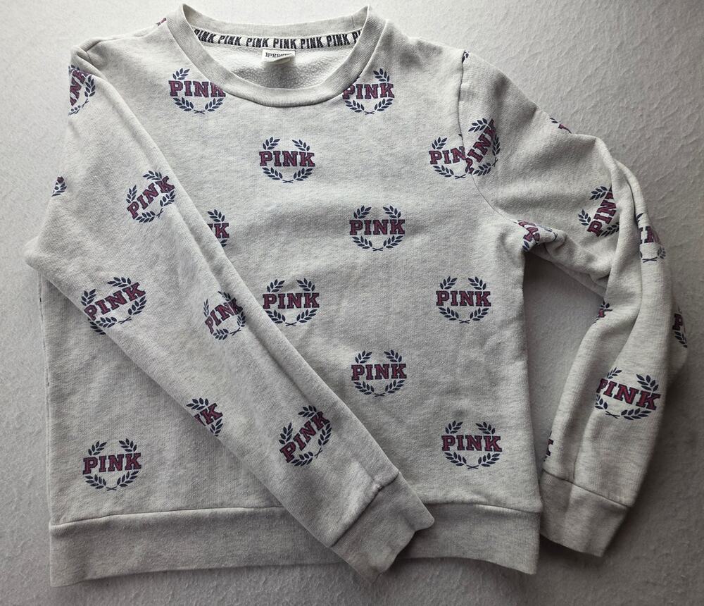 Victorias Secret Pink Crewneck Gray Logo Sweater Size XS
